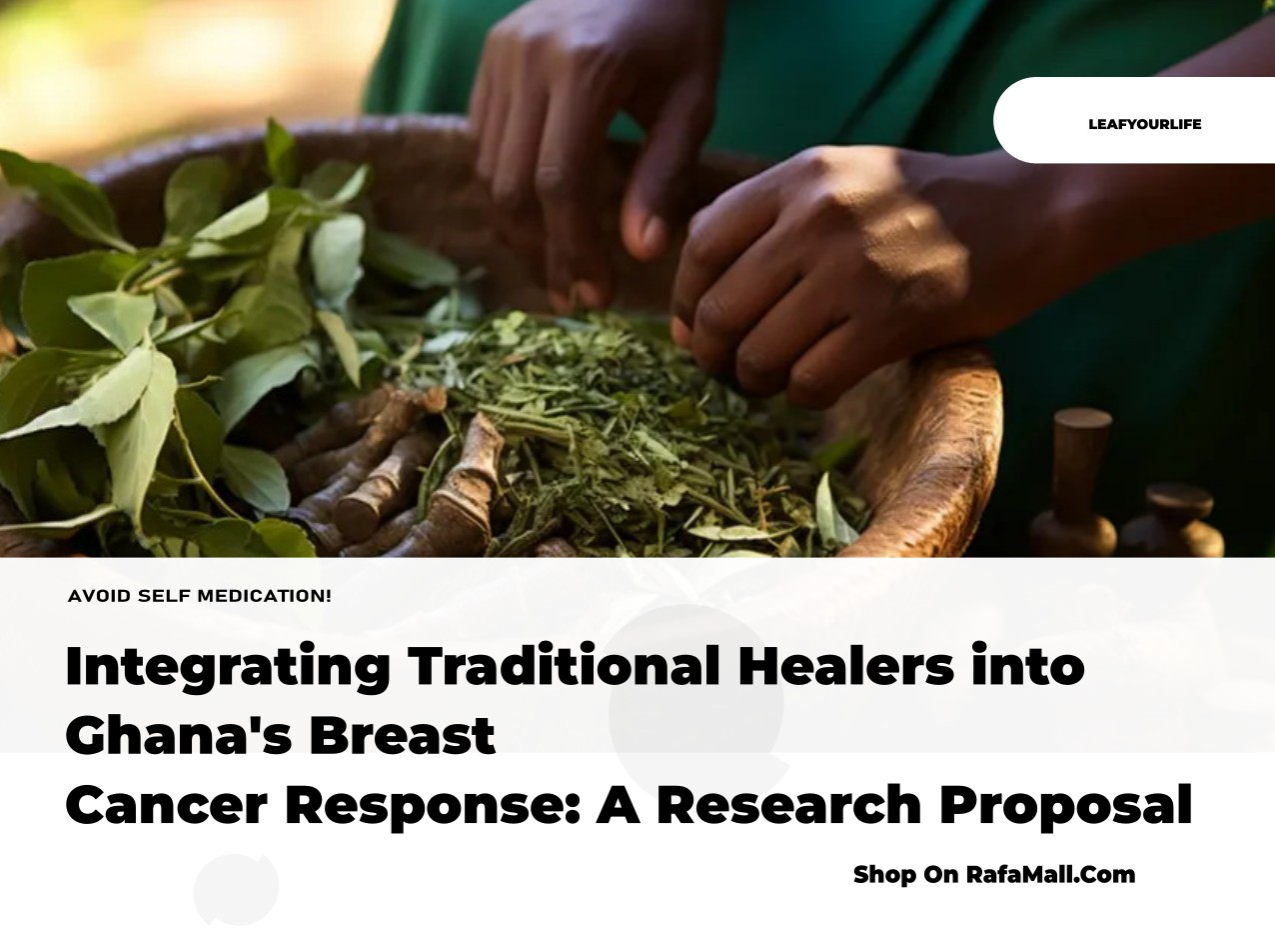 Traditional healer in Ghana discussing breast cancer care with a healthcare professional, symbolizing collaboration between traditional and orthodox medicine.