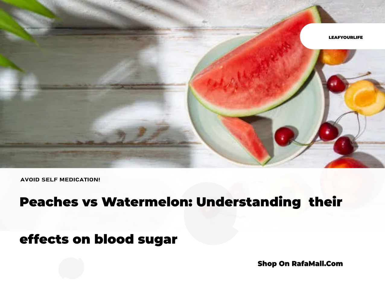 A vibrant display of fresh peaches and sliced watermelon, illustrating a comparison of their nutritional content and effects on blood sugar.