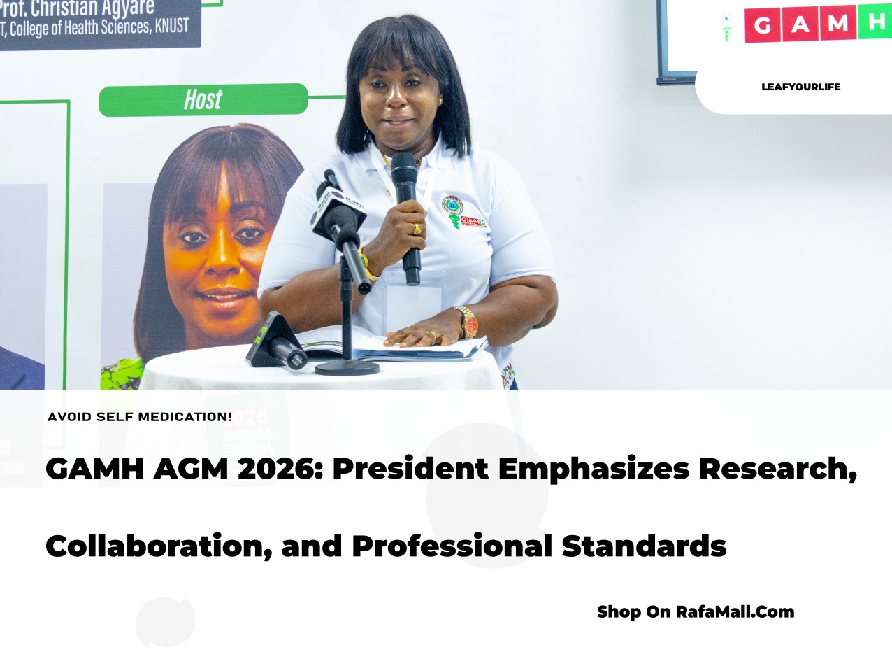 The President of the Ghana Association of Medical Herbalists (GAMH) delivering a keynote address at the 2026 Annual General Conference at KNUST, emphasizing research and professional standards.