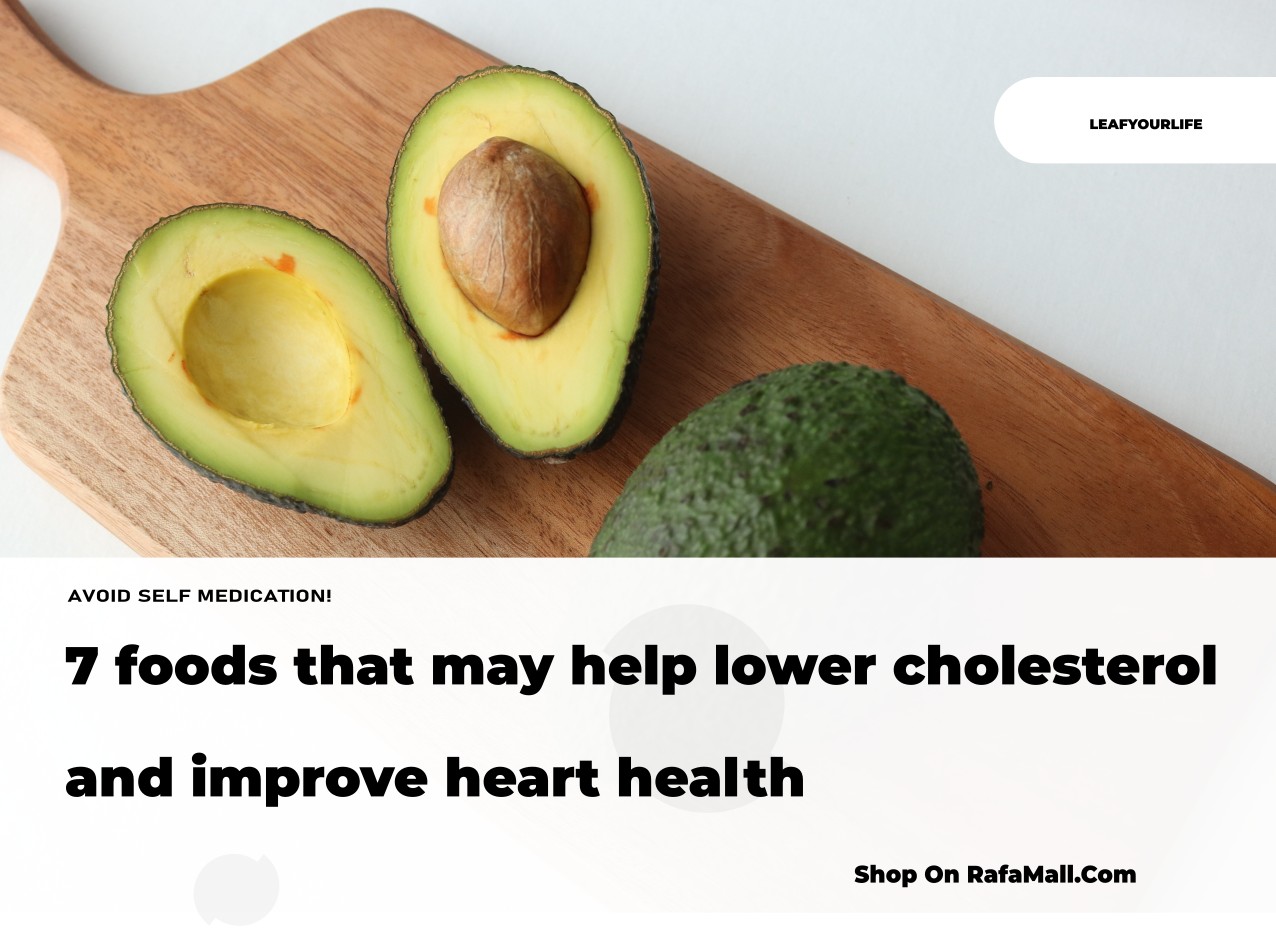A vibrant spread of heart-healthy foods including oats, beans, leafy greens, avocado, nuts, salmon, and various whole fruits.