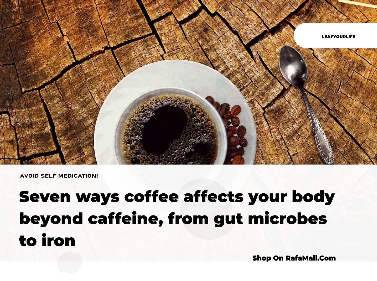 A steaming cup of coffee next to coffee beans, illustrating the diverse effects coffee has on the human body beyond just caffeine.